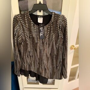 NWT Bali  Brown/ Black/ Gray top with asymmetrical hip ruffle, Small